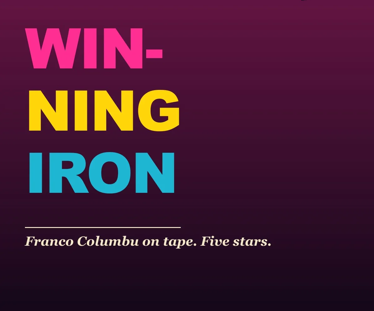 VHS box art of a 1970s bodybuilder holding a barbell