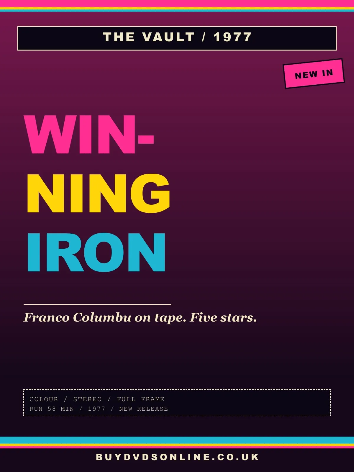 VHS box art of a 1970s bodybuilder holding a barbell